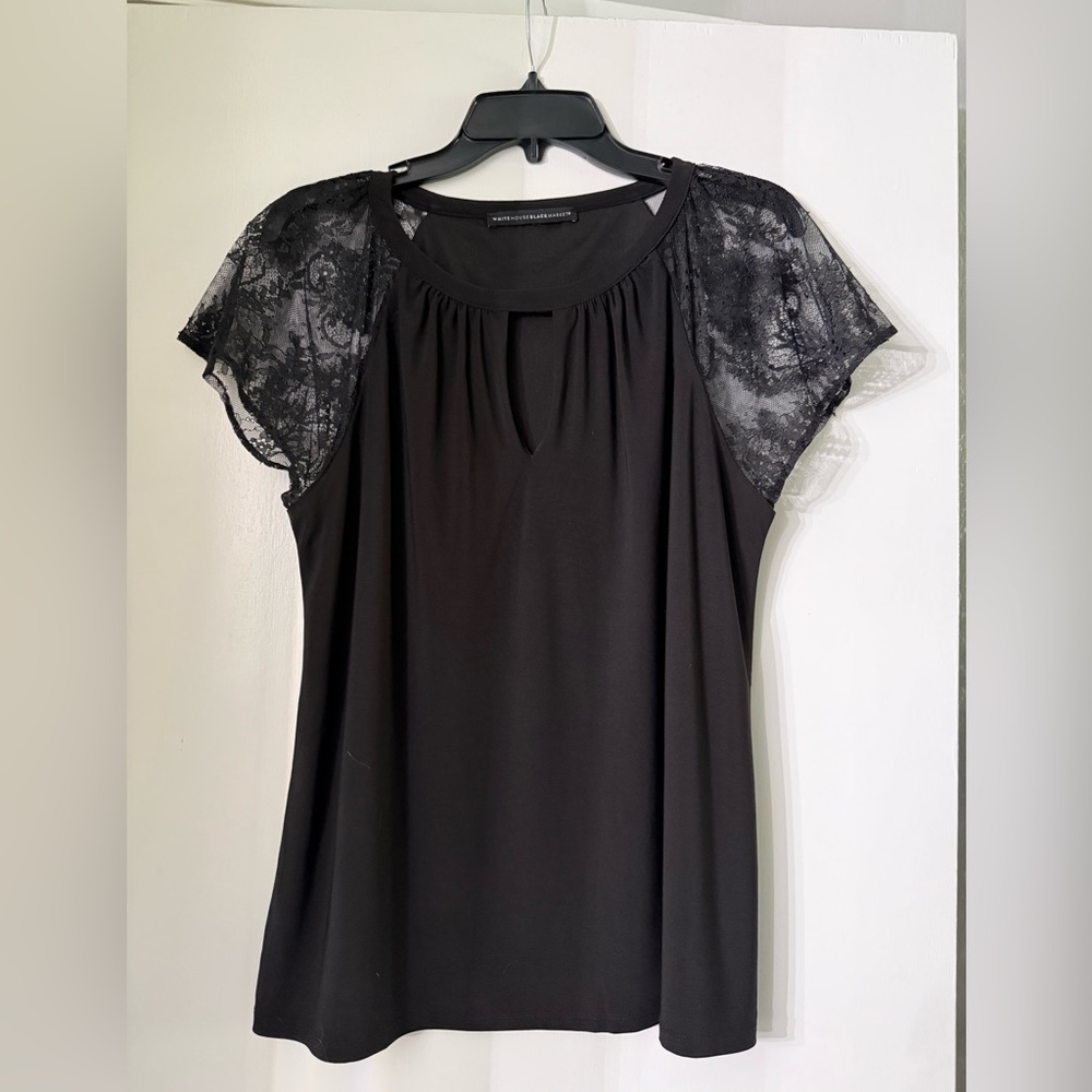 White House Black Market Black Lace Cap Sleeve Blouse